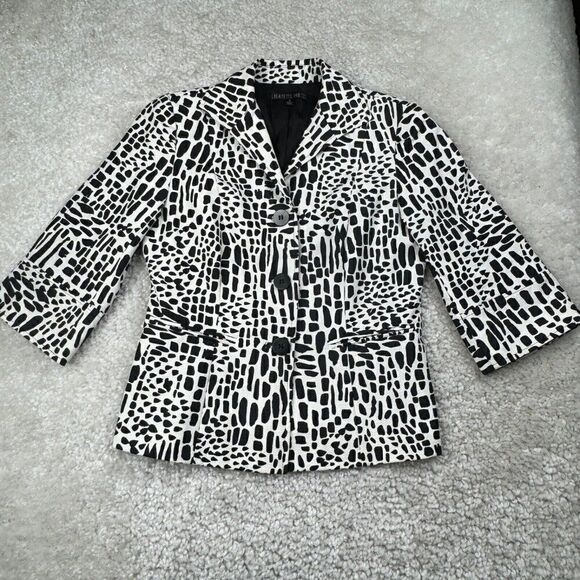Lafayette 148 New York Black White Pebbled Print Blazer - Picture 1 of 8